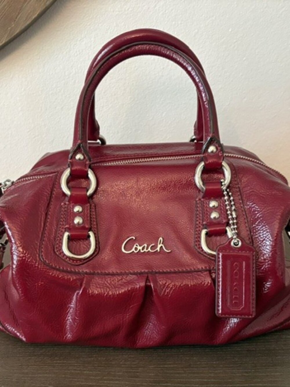 Coach Ashley Burgundy Red Patent Leather Satchel Handbag F15455 - Picture 16 of 16